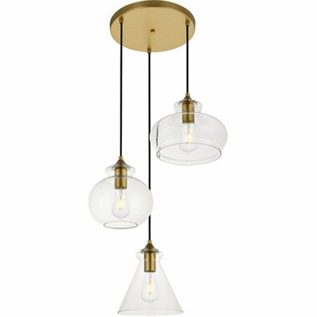 CLING Destry 3 Lights Pendant Ceiling Light with Clear Glass Brass CL3479548
